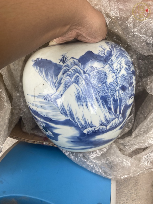 古玩陶瓷青花山水人物紋罐真品鑒賞圖