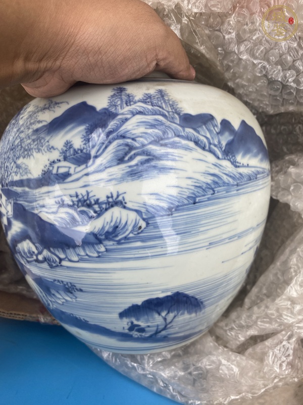 古玩陶瓷青花山水人物紋罐真品鑒賞圖