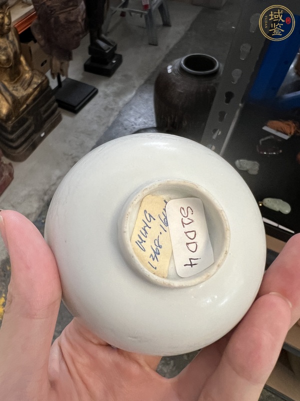 古玩陶瓷明末清初白釉暗刻龍紋小杯真品鑒賞圖