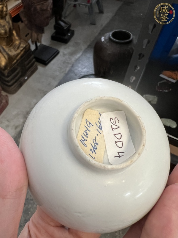 古玩陶瓷明末清初白釉暗刻龍紋小杯真品鑒賞圖