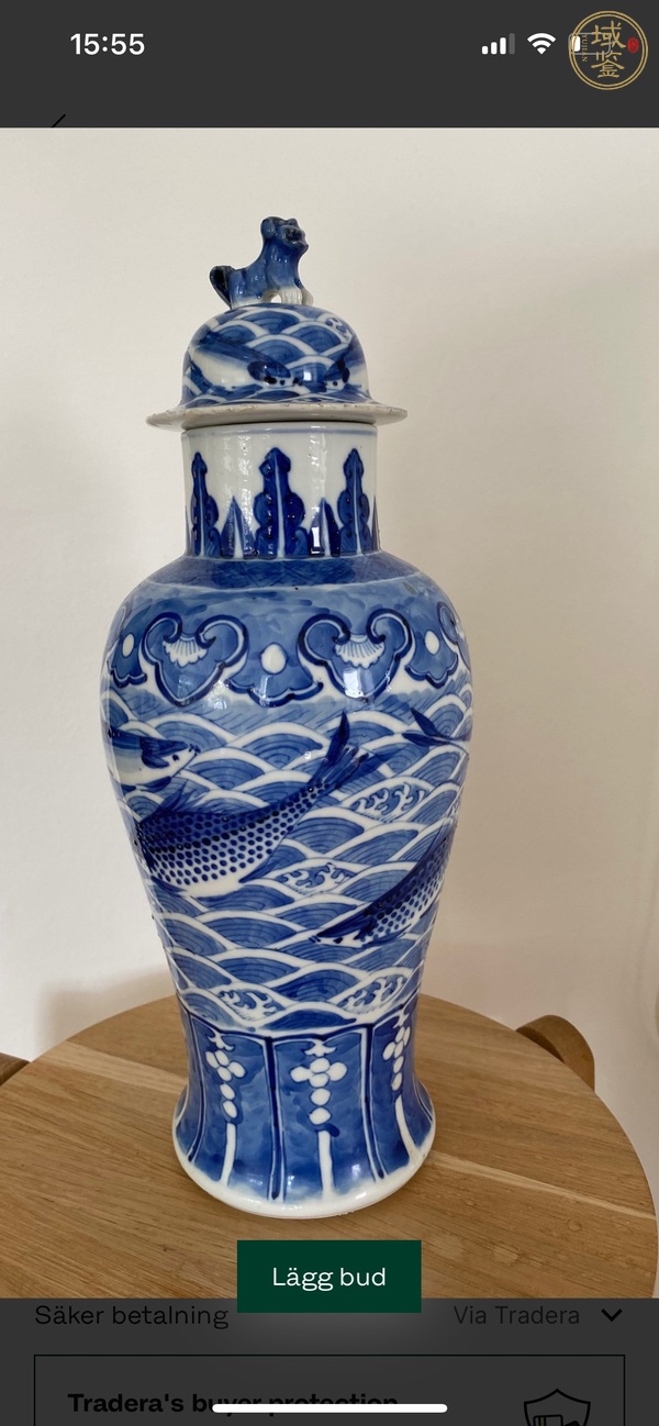 古玩魚紋青花雞腿蓋瓶真品鑒賞圖