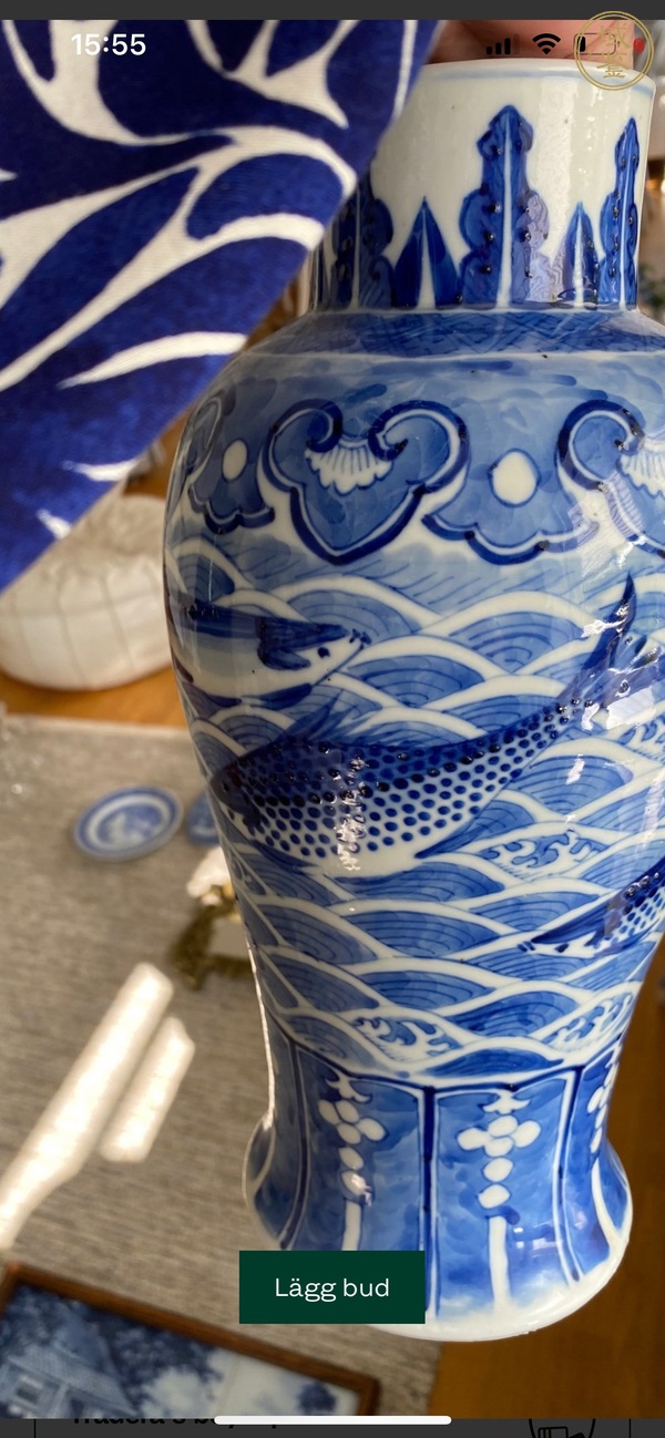 古玩陶瓷魚紋青花雞腿蓋瓶真品鑒賞圖