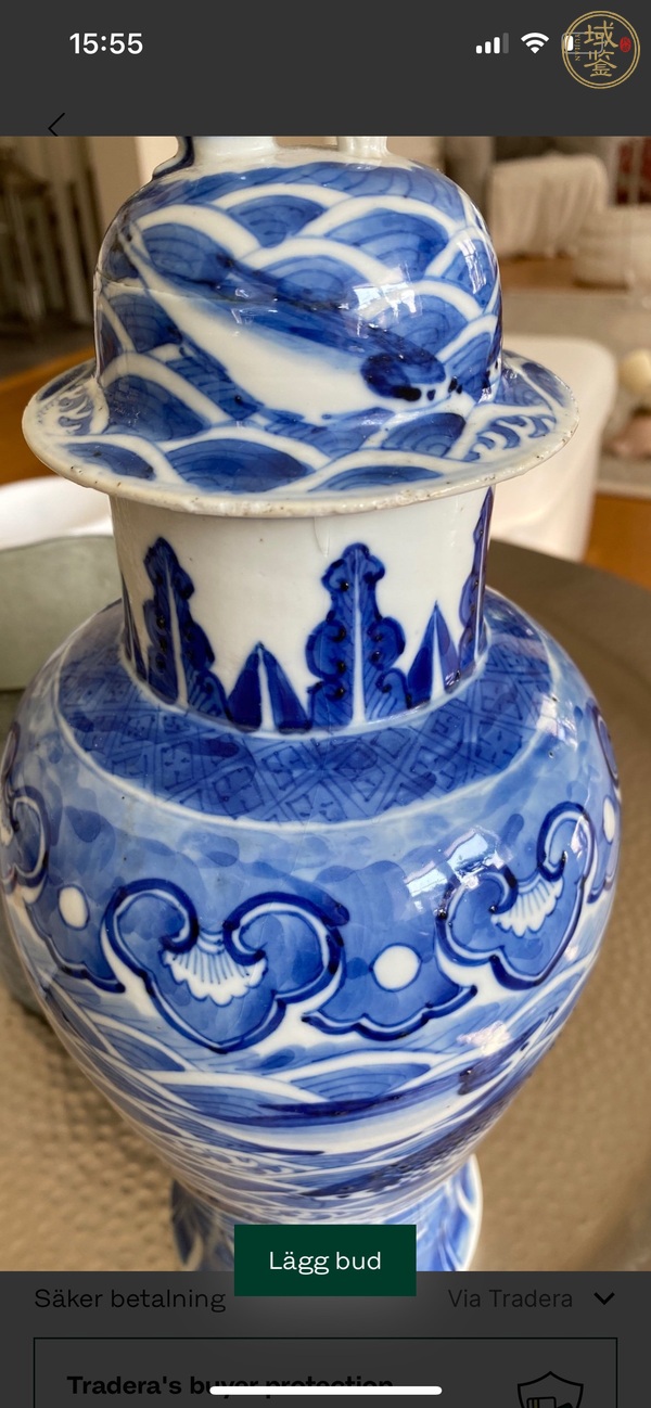 古玩陶瓷魚紋青花雞腿蓋瓶真品鑒賞圖