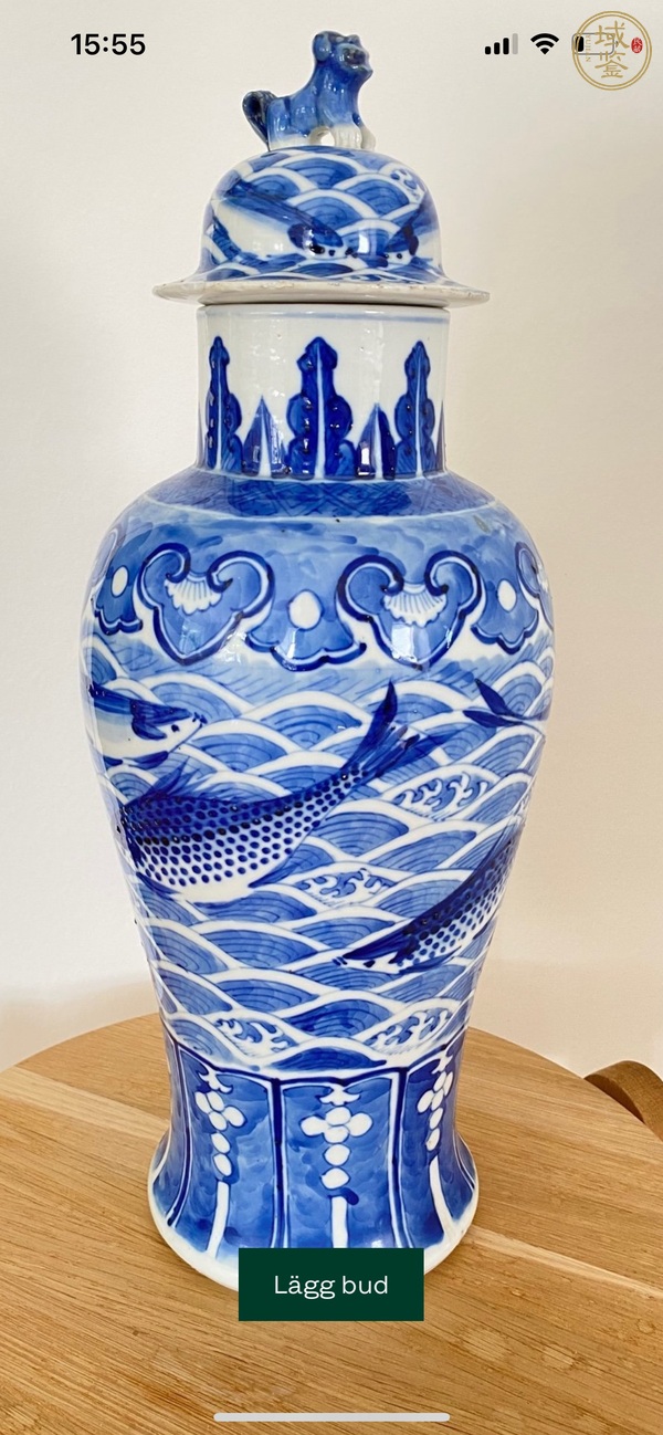 古玩陶瓷魚紋青花雞腿蓋瓶真品鑒賞圖
