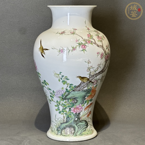 古玩陶瓷民國 粉彩花鳥紋廣口梅瓶真品鑒賞圖