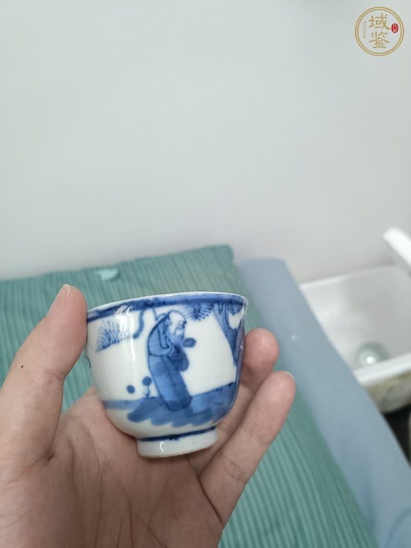 古玩陶瓷三星高照圖青花杯真品鑒賞圖