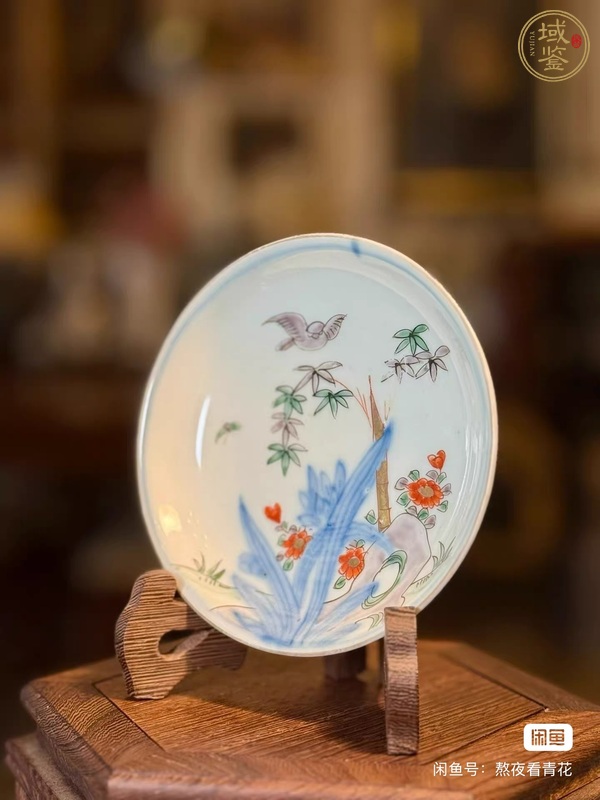 古玩陶瓷花鳥紋青花五彩盤真品鑒賞圖