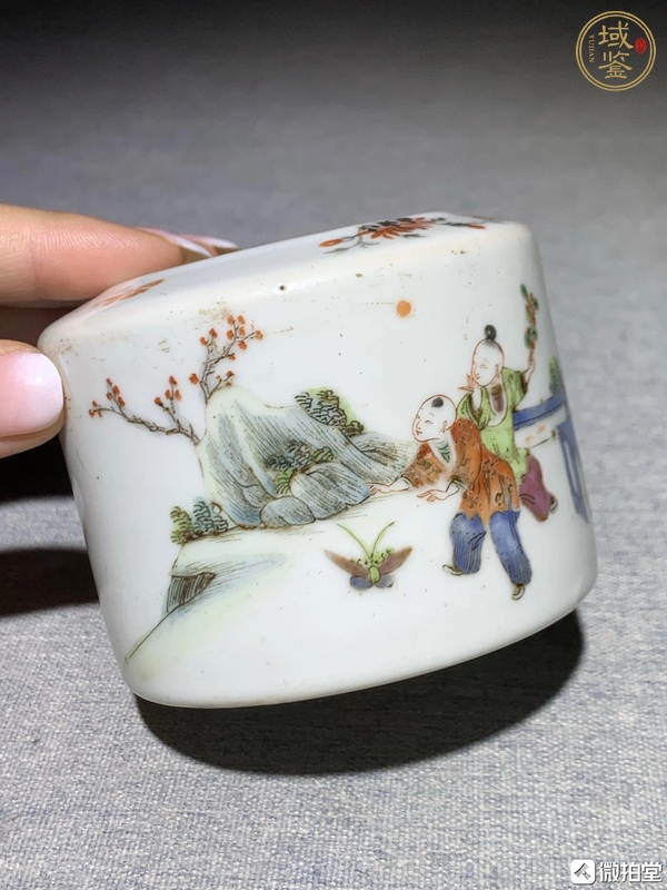 古玩陶瓷粉彩五子多魁水盂真品鑒賞圖