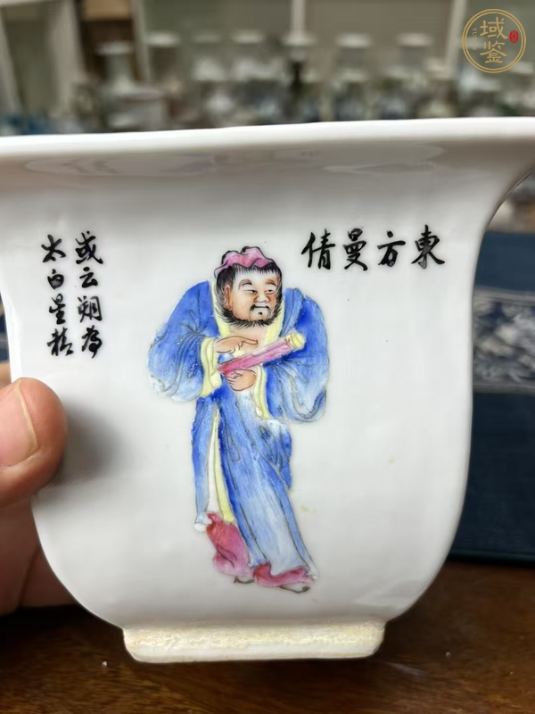古玩陶瓷民國 粉彩無雙譜四方花盆真品鑒賞圖
