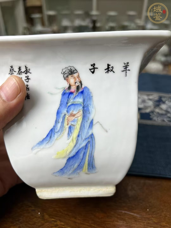 古玩陶瓷民國 粉彩無雙譜四方花盆真品鑒賞圖