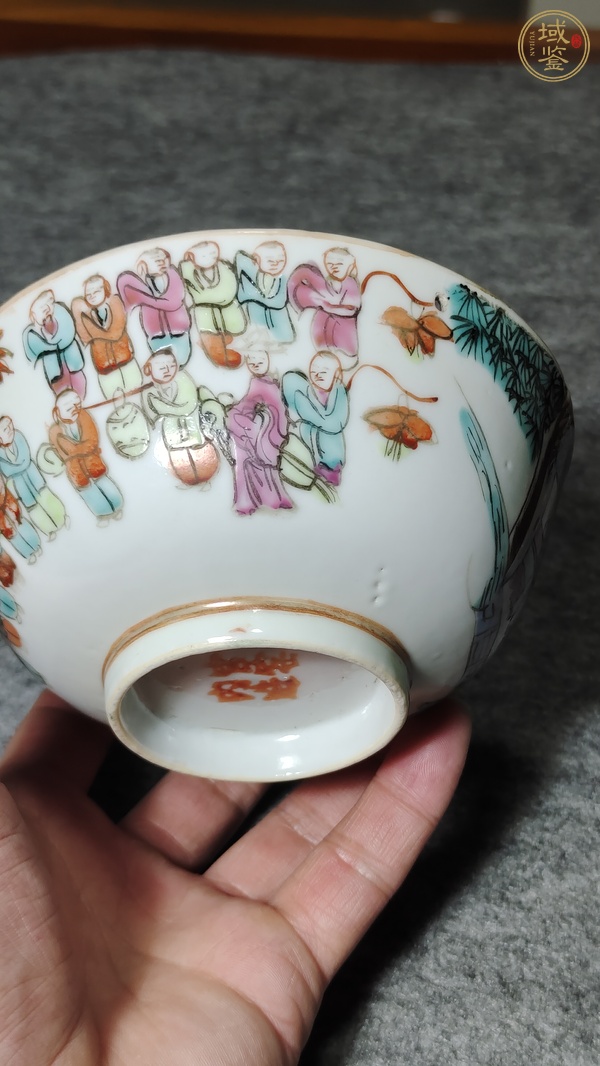 古玩陶瓷粉彩百子圖茶碗真品鑒賞圖