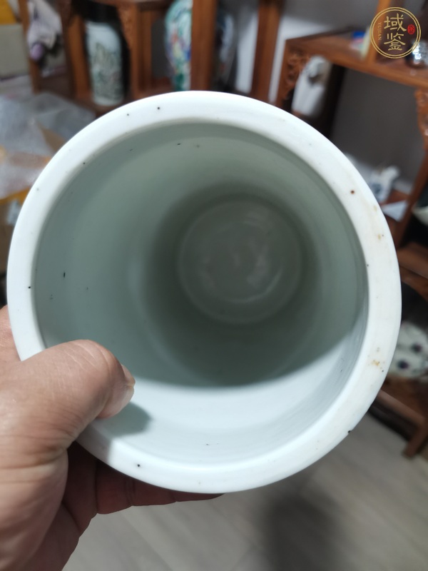 古玩陶瓷礬紅獅紋帽筒真品鑒賞圖