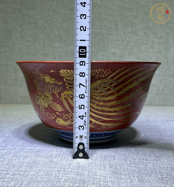 古玩陶瓷日本明治礬紅描金鳳紋茶碗真品鑒賞圖