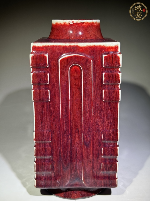 古玩陶瓷紅釉琮式瓶真品鑒賞圖