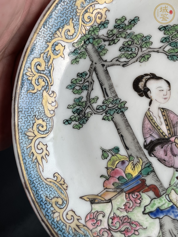 古玩陶瓷粉彩教子圖人物紋杯碟真品鑒賞圖