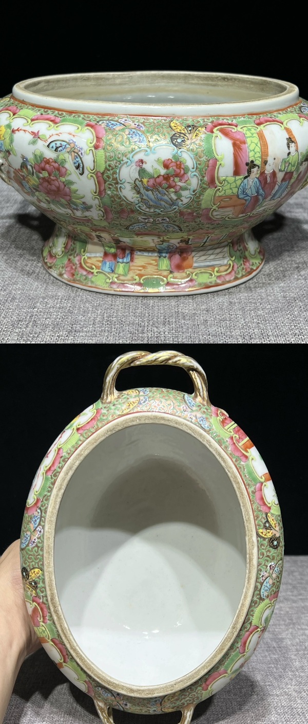 古玩陶瓷晚清.廣彩人物花鳥紋雙柄大蓋罐拍賣，當前價格4900元