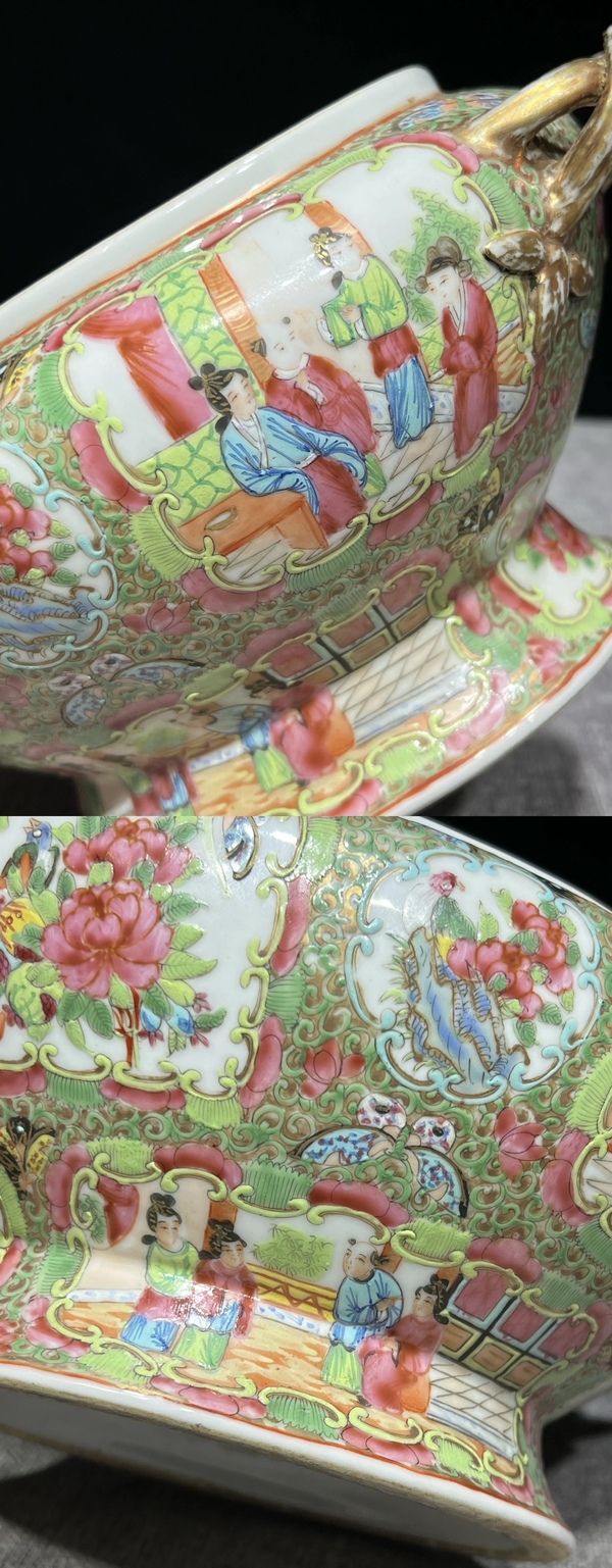 古玩陶瓷晚清.廣彩人物花鳥紋雙柄大蓋罐拍賣，當前價格4900元