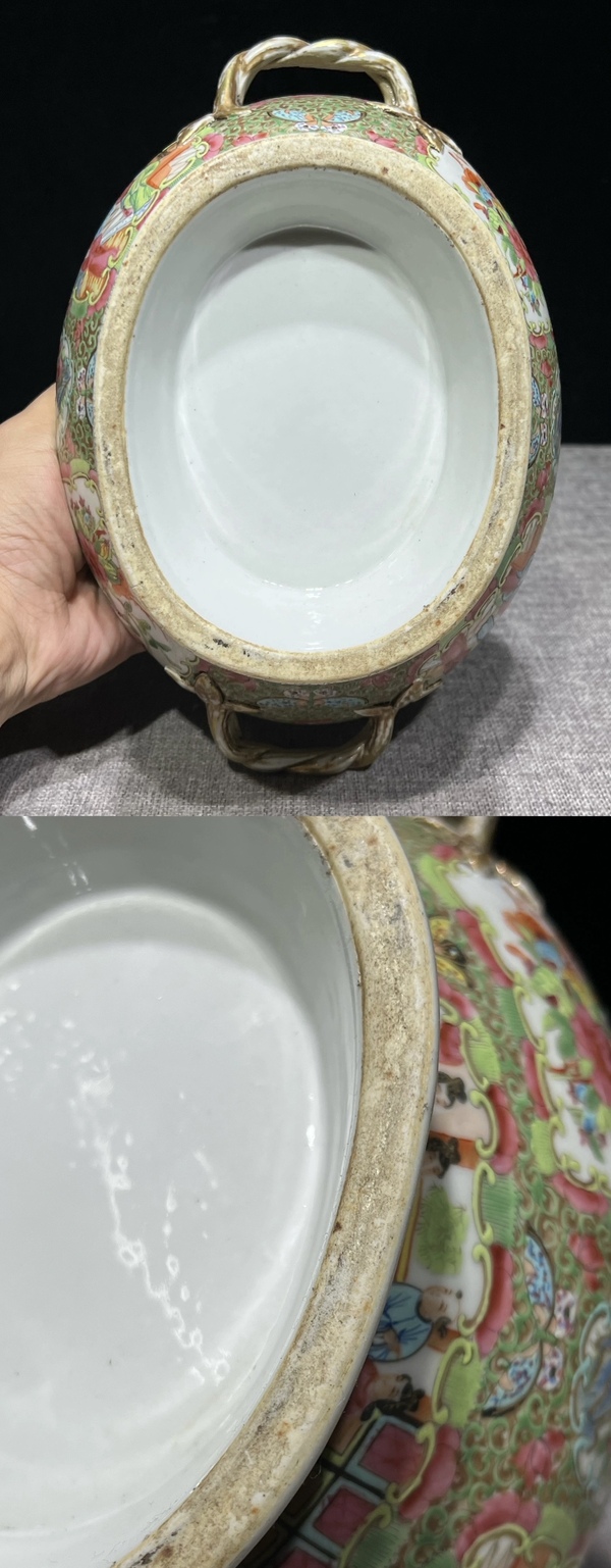 古玩陶瓷晚清.廣彩人物花鳥紋雙柄大蓋罐拍賣，當前價格4900元