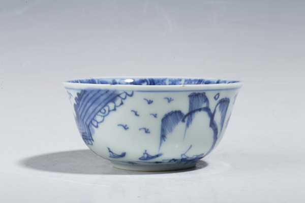 古玩嚴選清康熙·青花通景山水樓閣圖杯拍賣，當前價格99元