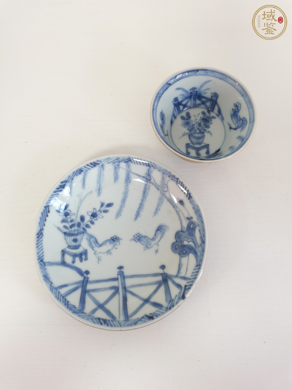 古玩陶瓷 斗雞圖青花盤真品鑒賞圖
