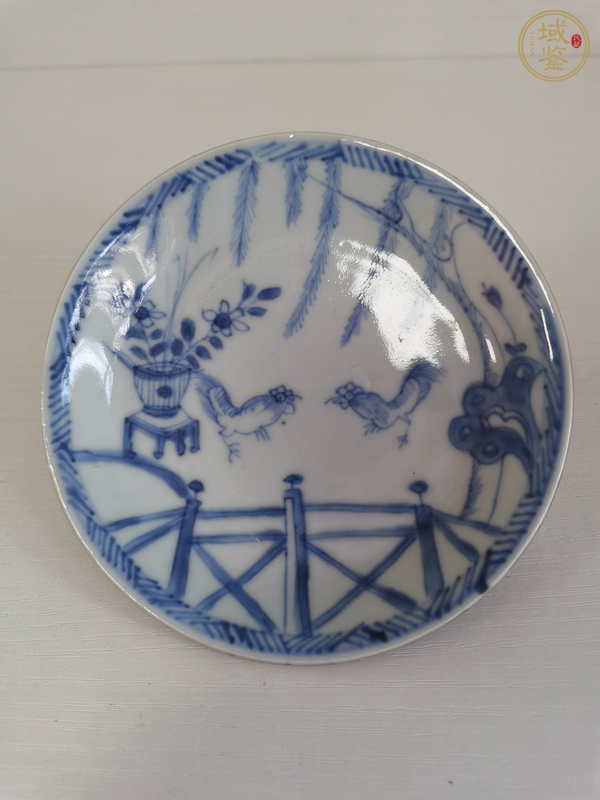 古玩陶瓷 斗雞圖青花盤真品鑒賞圖