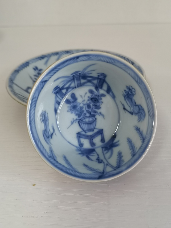 古玩陶瓷清康熙斗雞圖青花杯碟一套拍賣，當前價格2900元