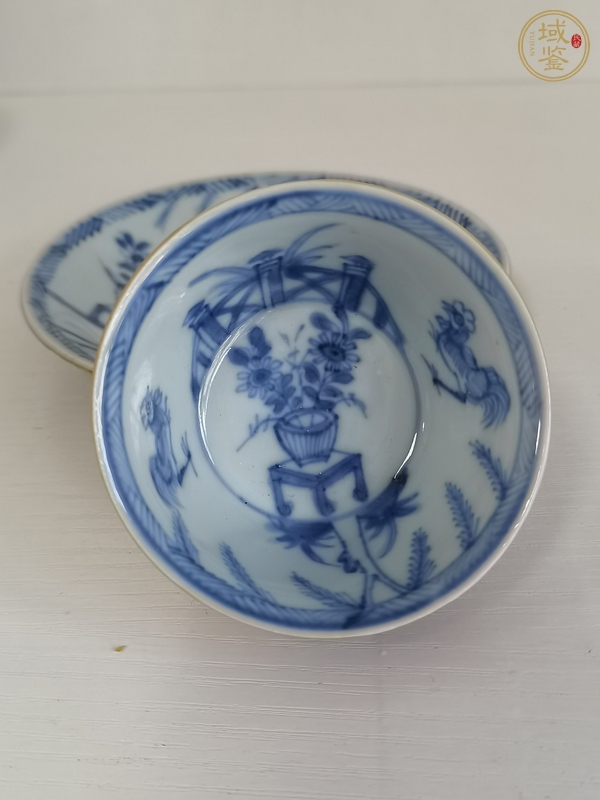 古玩陶瓷 斗雞圖青花盤真品鑒賞圖