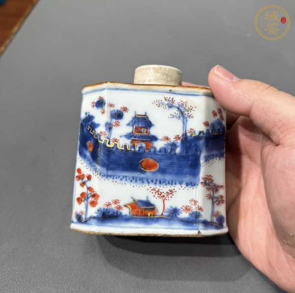 古玩陶瓷青花加礬紅彩茶葉罐真品鑒賞圖
