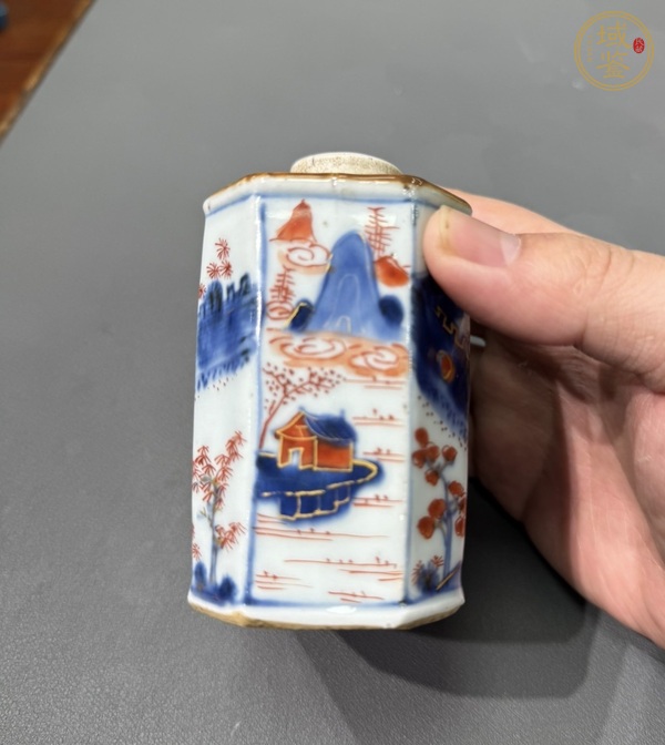 古玩陶瓷青花加礬紅彩茶葉罐真品鑒賞圖