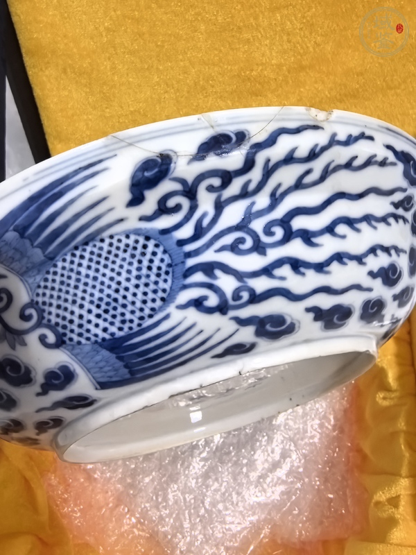 古玩陶瓷青花對頭鳳紋盤真品鑒賞圖