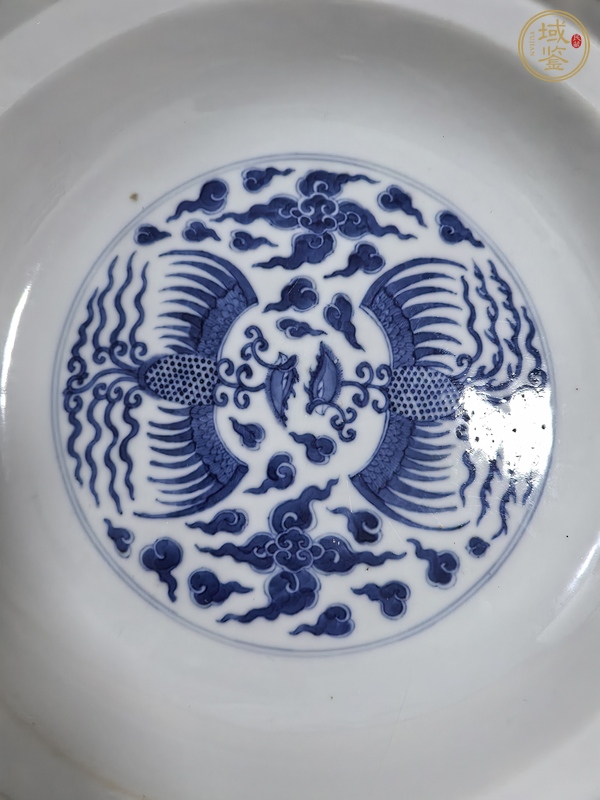 古玩陶瓷青花對頭鳳紋盤真品鑒賞圖
