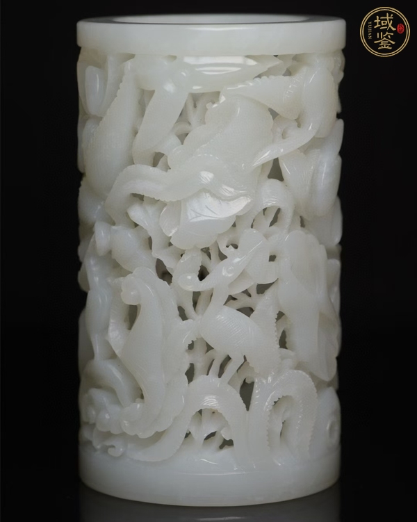 古玩玉器和田玉雕“一路連科”筆筒真品鑒賞圖