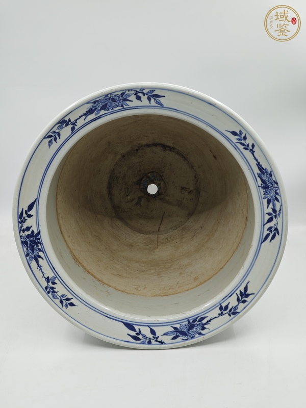 古玩陶瓷青花花鳥花卉紋花盆真品鑒賞圖