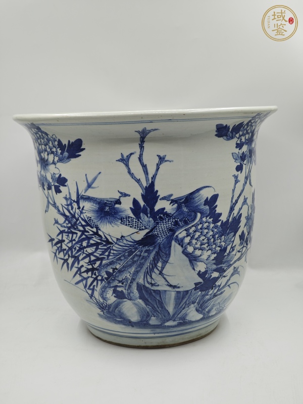 古玩陶瓷青花花鳥花卉紋花盆真品鑒賞圖