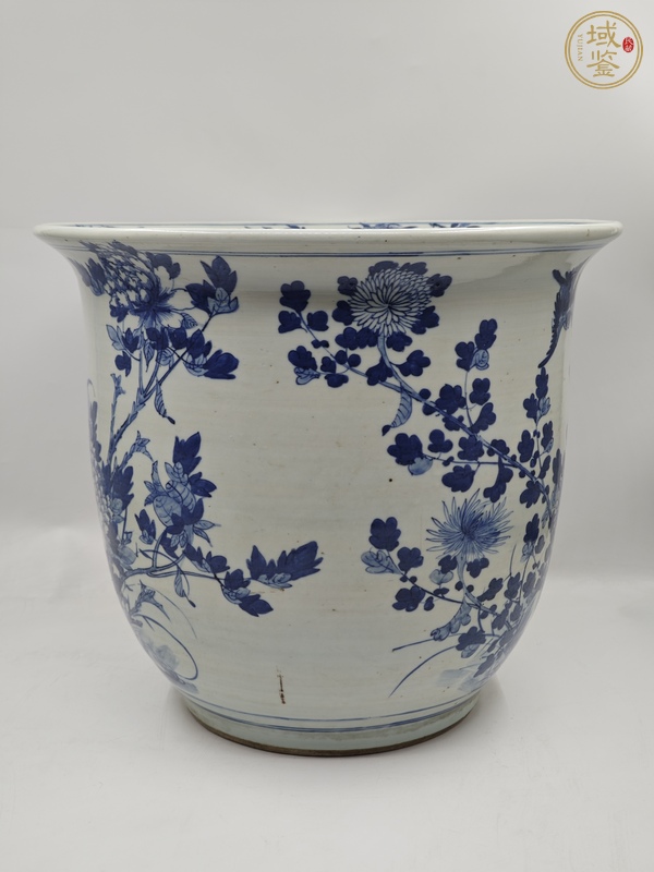 古玩陶瓷青花花鳥花卉紋花盆真品鑒賞圖