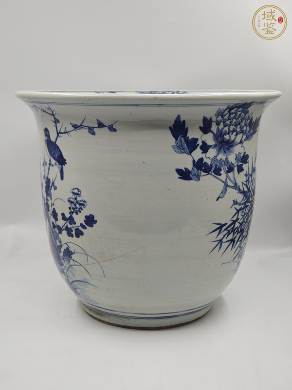 古玩陶瓷青花花鳥花卉紋花盆真品鑒賞圖