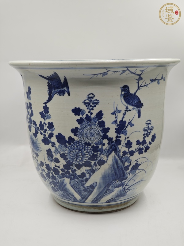 古玩青花花鳥花卉紋花盆真品鑒賞圖