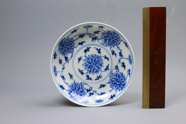 古玩陶瓷清光緒·青花纏枝寶相花卉紋盤(pán)拍賣，當(dāng)前價(jià)格356元
