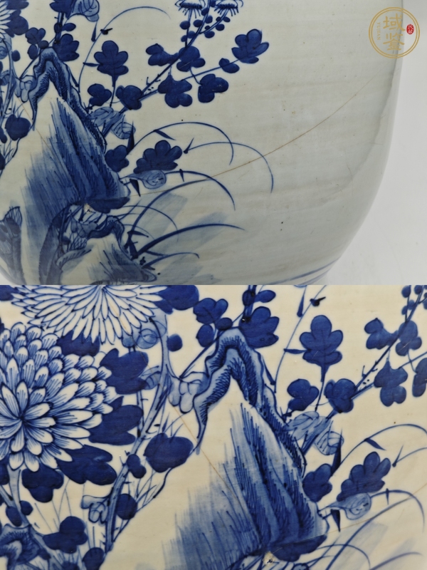 古玩陶瓷青花花鳥花卉紋花盆真品鑒賞圖