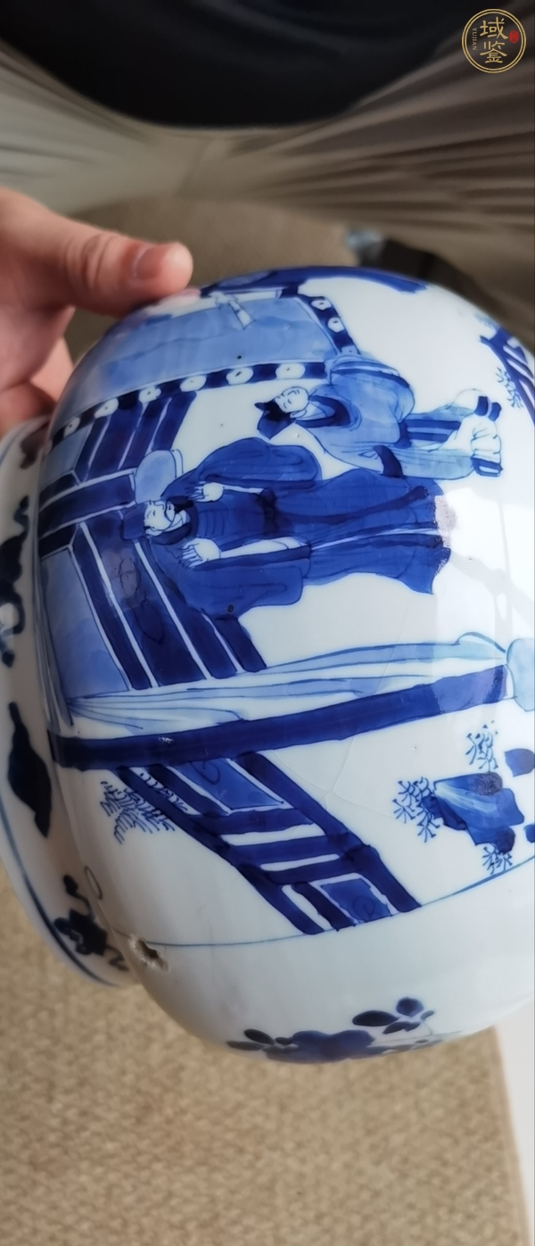 古玩陶瓷清康熙 青花人物紋粥罐真品鑒賞圖