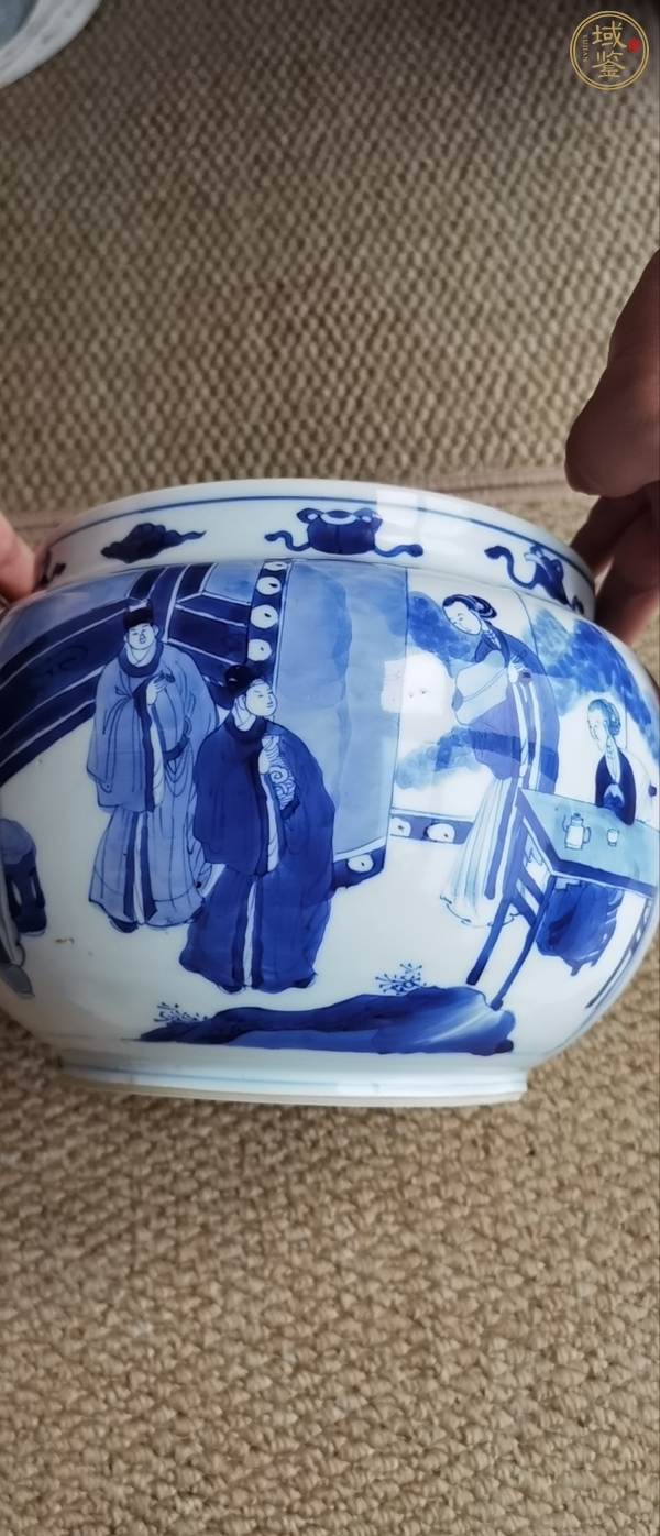 古玩陶瓷清康熙 青花人物紋粥罐真品鑒賞圖