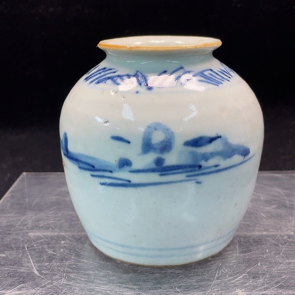 古玩陶瓷清乾隆山水紋青花罐拍賣，當前價格350元