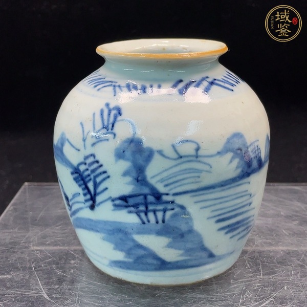 古玩陶瓷山水紋青花罐真品鑒賞圖