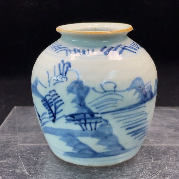 古玩陶瓷清乾隆山水紋青花罐拍賣，當前價格350元