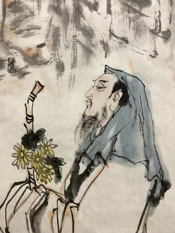 古玩字畫吉林籍深圳名家 中美協(xié)會員 深圳畫院副院長 楊沙先生 陶淵明采菊圖 手工原裱立軸拍賣，當前價格9888元