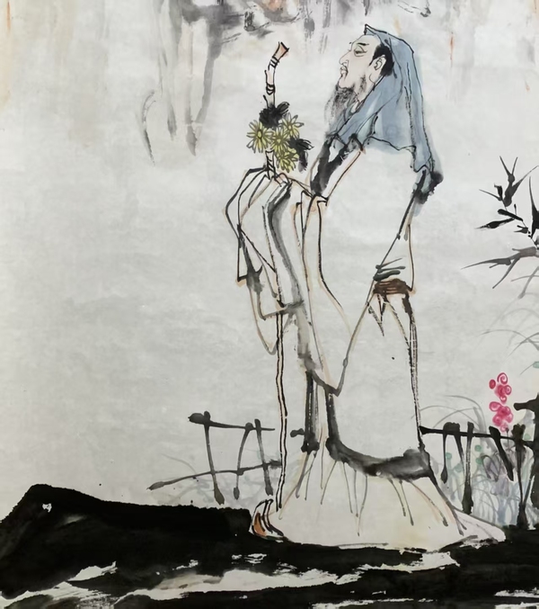 古玩字畫吉林籍深圳名家 中美協(xié)會員 深圳畫院副院長 楊沙先生 陶淵明采菊圖 手工原裱立軸拍賣，當前價格9888元