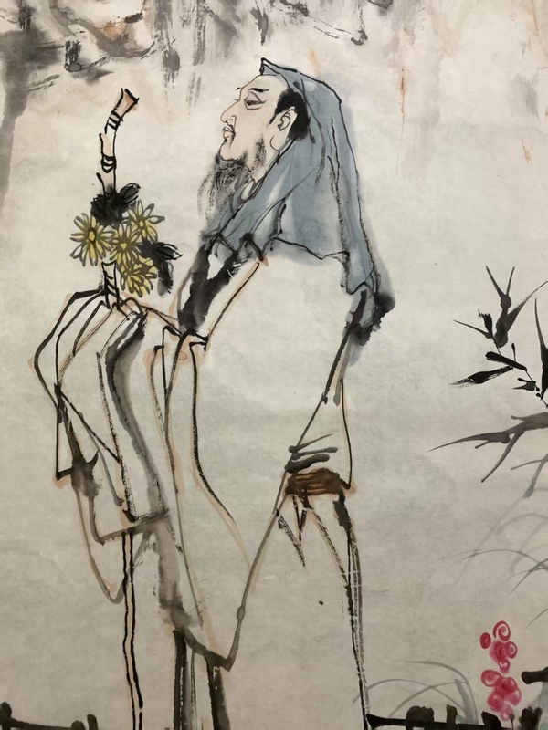 古玩字畫吉林籍深圳名家 中美協(xié)會員 深圳畫院副院長 楊沙先生 陶淵明采菊圖 手工原裱立軸拍賣，當前價格9888元