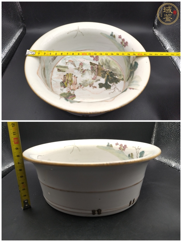 古玩陶瓷粉彩人物故事紋折沿盆真品鑒賞圖