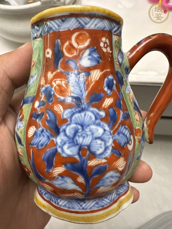 古玩陶瓷清康熙青花五彩花卉紋奶壺真品鑒賞圖