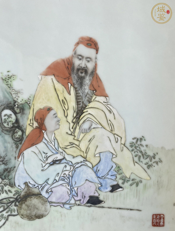 古玩陶瓷民國 粉彩人物紋瓷板真品鑒賞圖